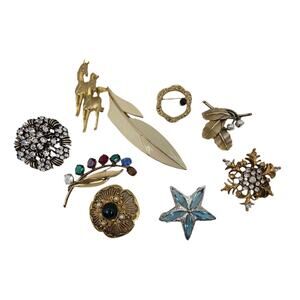 Vintage 9 Piece Brooch Lot - Hobe, Trifari, VanDell, Carl Art, SHP, & More